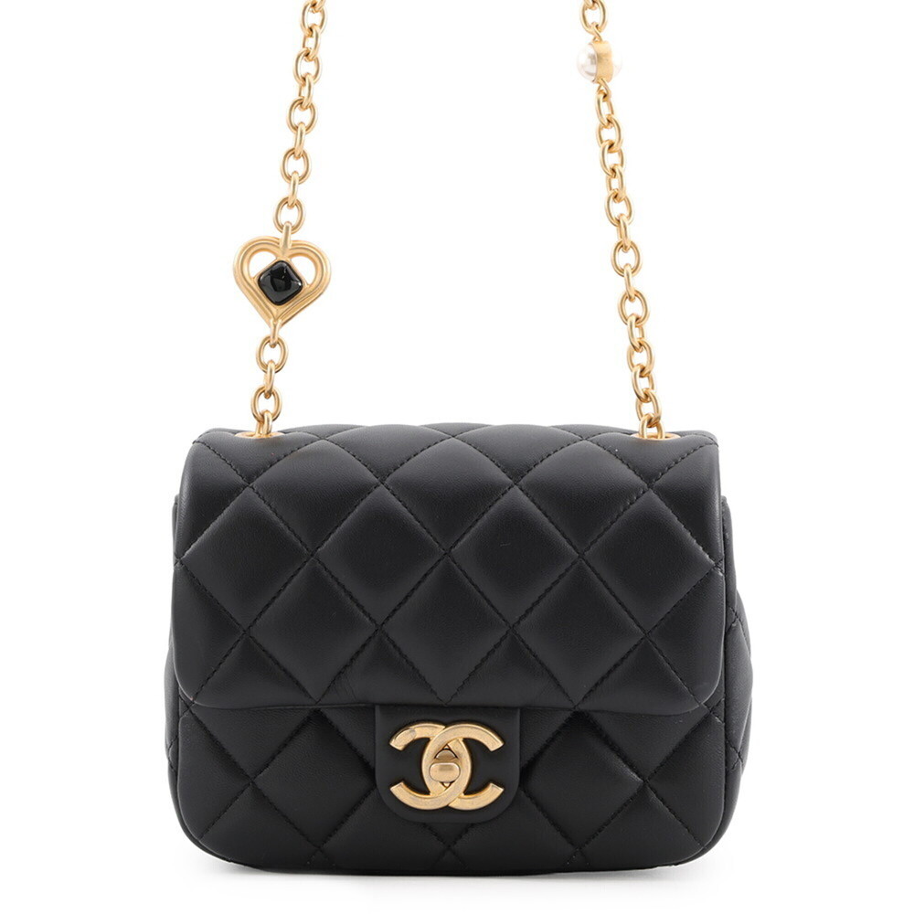 Chanel Chain Shoulder Bag Mini Matelassé Diamond Heart Lambskin CHANEL Black ...